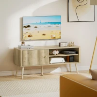 HOMCOM Meuble TV, meuble télé avec placard à porte, compartiments ouverts et étagère réglable, 115x35x49cm, chêne(m-10)