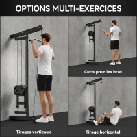 SPORTNOW Appareil de musculation mural, station de traction, poulie haute et basse, 2 poulies, en acier, 75 x 16 x 192 cm, noir(m-4)