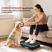 SPORTNOW Plataforma Vibratória 99 Velocidades 3 Programas com Bluetooth Ecrã LED Luzes e Bandas Elásticas 47x32x12 cm Preto(m-5)