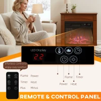 HOMCOM Lareira Elétrica 1000W/2000W Lareira Falsa com Efeito de Chama 3D a 6 Cores e 3 Luminosidades 68,5x27,5x63cm Castanho(m-4)