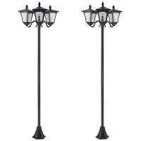 Outsunny Set 2 Lampioncini Solari da Esterno a 3 Luci Impermeabili IP44, 51.5x47x182.5cm, Nero(m-11)