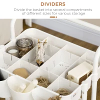 HOMCOM Carrello Cucina Multiuso a 3 Livelli con Cestini e Ganci Rimovibili, Ripiano con 12 Divisori, Bianco(m-6)