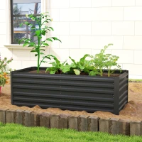 Outsunny Raised Beds for Garden, Galvanised Steel Outdoor Planters with Multi-reinforced Rods, 180 x 90 x 59 cm, Black(m-8)