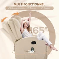 HOMCOM Fauteuil de massage inclinable, fauteuil de relaxation, dossier et repose-pieds réglable, 84 x 92 x 109 cm, crème(m-5)