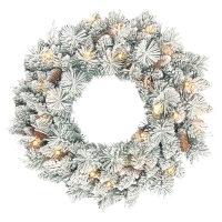 HOMCOM Couronne de Noël lumineuse 60 cm avec 35 LED blanc chaud, minuterie, 98 pointes, pommes de pin, vert et blanc
