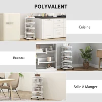 HOMCOM Resserre 4 paniers rotatifs sur roues, chariot à légumes et fruits, plateau, étagère en fil d'acier, 33x33x77cm, blanc(m-7)