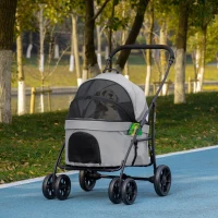 PawHut Poussette pour chien 2 en 1 pliante nacelle amovible coussin laisse de sécurité tissu 600D Oxford 81 x 68 x 98,5 cm gris(m-10)