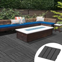 Outsunny Caillebotis - Dalles terrasse - Lot de 9 - emboîtables, Installation très Simple - Petits Carreaux Composite Plastique Imitation Bois Noir(m-10)