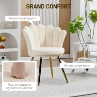 HOMCOM Fauteuil coquillage chaise coiffeuse fauteuil en velours fauteuil de salon avec pieds en métal doré beige(m-6)