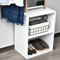 HOMCOM Cabideiro Móvel de Entrada Vestiário Guarda-Roupa com Espelho 4 Ganchos 2 Nichos 100x34x164 cm Mdf Branco Madeira Maciça Bambu(m-4)