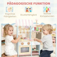 AIYAPLAY Eiswagen für Kinder Eisdiele Kinder 17 Stück Eis Kinderküche mit 17 Zubehörteile, Ofen, MDF, Hellblau(m-6)
