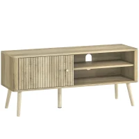 HOMCOM Meuble TV, meuble télé avec placard à porte, compartiments ouverts et étagère réglable, 115x35x49cm, chêne(m-12)