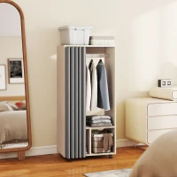 HOMCOM Armário Guarda-Roupa Móvel com Cortina Barra de Suspensão 60x40x128 cm Efeito Madeira Natural(m-2)