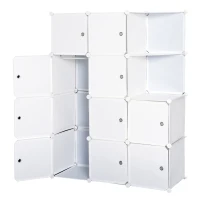 HOMCOM Armário de Roupa Modular Multi-Arrumação 10 Cubos 2 Prateleiras Autocolantes Decorativos 111x47x145 cm em Plástico Branco(m-4)