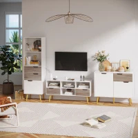 HOMCOM Buffet Meuble de rangement sur pied scandinave placards pour Salle de bain, salon, Cusine, Pieds en Bois Massif pin - Blanc - dim. 98L x 39l x 81,5H cm(m-2)