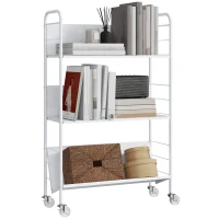 HOMCOM Modern 3-Tier Book Cart with Swivel Wheels for Books & Magazines, 69x26x108 cm, White(m-6)