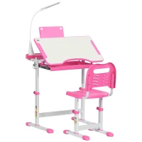 HOMCOM Ensemble chaise et bureau pour enfants avec lampe LED hauteur réglable plateau incliné support de lecture rose(m-1)