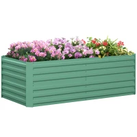 Outsunny Raised Beds for Garden, Galvanised Steel Outdoor Planters with Multi-reinforced Rods, 180 x 90 x 59 cm, Light Green(m-10)