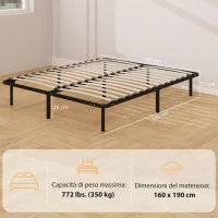 HOMCOM Letto Matrimoniale Industriale a 28 Doghe con Spazio Contenitore, in Legno e Acciaio, 190x160x31 cm, Nero e Legno(m-3)