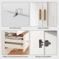 HOMCOM Armario Dormitorio 2 Puertas y 2 Cajones Armario Ropero con Espejo Barra para Colgar 80x50x180 cm Blanco(m-7)