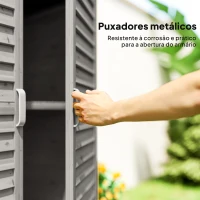 Outsunny Armário de Armazenamento de Madeira para Jardim com 2 Prateleiras Interiores 2 Portas e Teto Inclinado para Exterior Terraço 87x46,5x96,5cm Cinza(m-7)