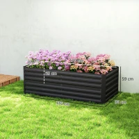 Outsunny Raised Beds for Garden, Galvanised Steel Outdoor Planters with Multi-reinforced Rods, 180 x 90 x 59 cm, Black(m-3)