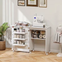 HOMCOM Table de couture pliante meuble couture à abattant avec bacs de rangement, étagère ouverte et roulettes, blanc(m-10)