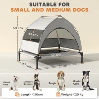 PawHut Portable Elevated Dog Bed with Removable Canopy, Cooling Raised Pet Cot for Small Medium Dogs, 76 x 61 x 60 cm(m-3)