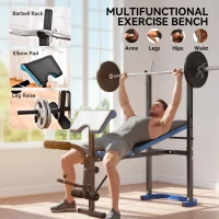 HOMCOM Adjustable Weight Bench with Leg Developer Barbell Rack for Lifting and Strength Training Multifunctional Workout Station for Home Gym Fitness, Black(m-5)