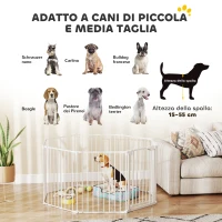 PawHut Recinto per Cani a 8 Pannelli Modulabili con Chiusura Automatica, in Acciaio e ABS, 61x3x75 cm, Bianco(m-9)