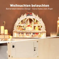 HOMCOM Weihnachtsdorf mit LED-Leuchtung, 45 cm Weihnachtsstadt mit Schneemann, Renntier und Bäume Naturholz(m-5)