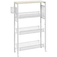 HOMCOM Carrinho de Cozinha com Rodízios Carrinho de Arrumação com 3 Cestos 1 Cesto Suspenso e Ganchos 58x18,5x87 cm Branco