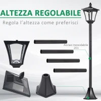 Outsunny Set 2 Lampioncini Solari da Esterno Impermeabili IP44, 18x18x160cm, Nero(m-5)