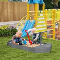 Outsunny Bac à sable enfant extérieur conception de voile avec sièges gouvernail et drapeau capacité de sable 330 kg gris foncé(m-10)