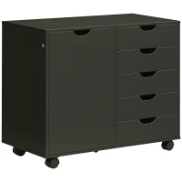 HOMCOM Caisson de bureau avec 5 tiroirs 1 porte étagère réglable, support imprimante sur roulettes, 78x40x66,5 cm, noir(m-11)