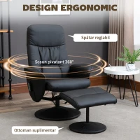 HOMCOM Fotoliu Relaxant cu Suport pentru Picioare, Reclinabil 145° cu Șezut Rotativ, cu 10 Puncte de Masaj, Negru(m-7)