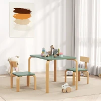 AIYAPLAY Mesa Infantil com Cadeiras Conjunto Mesa e 2 Cadeiras Infantis em Madeira para Desenhar Brincar Estudar 78x53x53cm Verde(m-6)
