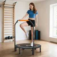 HOMCOM Trampolim Fitness Ø102 Trampolim Dobrável com Pega Ajustável em 4 Níveis Estrutura de Aço Preto e Laranja(m-2)