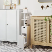 HOMCOM Móvel de Banheiro Móvel de Armazenamento com Gaveta Sobre Rodas com Prateleiras Abertas 20x45x115 cm Branco(m-6)