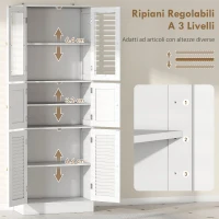 HOMCOM Mobile Bagno con 3 Armadietti a 2 Ante in Vetro e Legno, Ripiani Regolabili, 60x30x170 cm, Bianco(m-5)