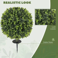 HOMCOM Set of 2 40 cm Artificial Boxwood Topiary Ball Bush with Integrated Ground Stake, Indoor Outdoor UV Resistant Faux Greenery, Faux Plants for Garden, Porch, Balcony(m-4)