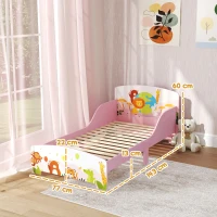 AIYAPLAY Cama Infantil Cama No Chão Estampa Animal 140x70 cm com Estrado de Ripas de Madeira Design Baixo Seguro Rosa(m-3)