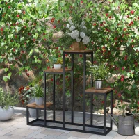 Outsunny Étagère à plantes étagère à fleurs en métal et bois 4 niveaux de différentes hauteurs style industriel 80 x 20 x 74 cm(m-9)