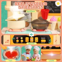 AIYAPLAY Spielküche mit fließendem Wasser, 85-teiliges Zubehör, elektrischer Wasserhahn, Lichter, Geräusche, für Kinder von 3-6(m-4)