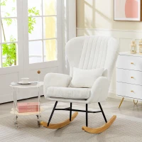 HOMCOM Fauteuil à bascule, rocking chair avec coussin, assise rembourré, dossier haut, 67 x 88 x 104 cm, blanc(m-10)