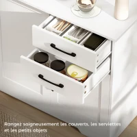 HOMCOM Buffet, meuble de rangement avec 3 portes, 2 tiroirs et étagère réglable, 120 x 38 x 79 cm, blanc(m-5)