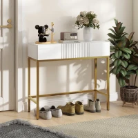 HOMCOM Table console console meuble avec 2 tiroirs base en acier avec pieds antidérapants 80 x 31,5 x 75 cm blanc(m-10)