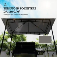 Outsunny Copertura per Gazebo da Giardino per Barbecue 1.52x2.44 m a 2 Livelli in Poliestere Grigio Chiaro(m-4)
