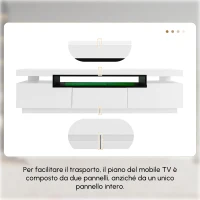 Mobile TV Moderno Lucido con LED a 16 Colori, 3 Cassetti, Apertura Silenziosa e Fluida, 160x39x42 cm, Bianco(m-8)