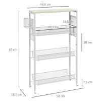 HOMCOM Carrinho de Cozinha com Rodízios Carrinho de Arrumação com 3 Cestos 1 Cesto Suspenso e Ganchos 58x18,5x87 cm Branco(m-3)